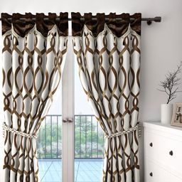 Cortina Set of 2 Off-White & Brown Printed Door Curtains-18