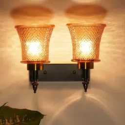 Kapoor E Illuminations Gunnislake Brass & Black Glass Dual Light Wall Lamp-image-68