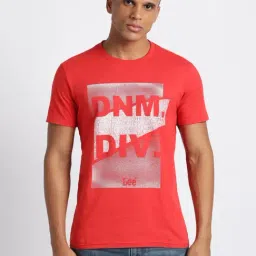 Lee Red Cotton Slim Fit Printed T-Shirt-image-80