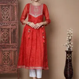 Myshka Red Printed Anarkali Kurta With Dupatta-picture-14
