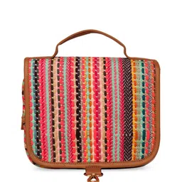 ASTRID Women Multi-Coloured Striped Makeup/Travel Organizer Box Pouch-30