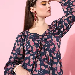 Style Quotient Deep Navy Blue Abstract Fluid Tie-Up Top-image-46