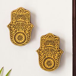 ExclusiveLane Set of 2 Yellow & Brown Palm Pair Hand Carved Block Wall Decor-image-100