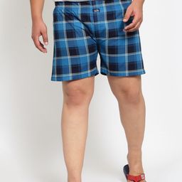 plusS Men Blue Pure Cotton Checked Boxers-image-70