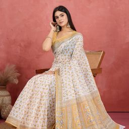 Jevi Prints Floral Printed Pure Cotton Block Print Saree-0