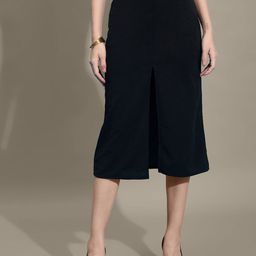 QIOA Knee Slit Pencil Midi Skirt-image-81