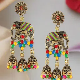 Anouk Gold Plated Artificial Stones Studded And Beaded Anima Shaped Drop Earrings-21