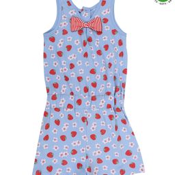 Lily + Sid Sleeveless Jumpsuit Strawberry & Floral Print & Bow Applique - Blue-image-52