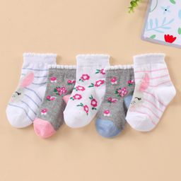 Cute Walk by Babyhug Ankle Length Antibacterial Socks Multi Design Pack Of 5 - Multicolor-image-32