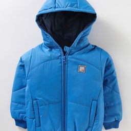 Little Kangaroos Full Sleeves Solid Hooded Quilted Jacket - Blue-picture-13