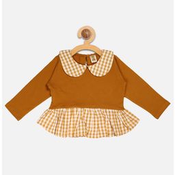 Aww Hunnie Full Sleeves Gingham Checked & Layered Peplum Style Sweatshirt - Mustard Yellow-image-36