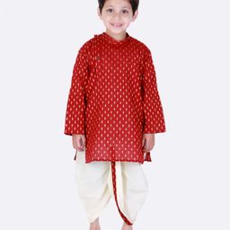 Superminis Full Sleeves Self Design Kurta & Dhoti Set - Red & White-image-46