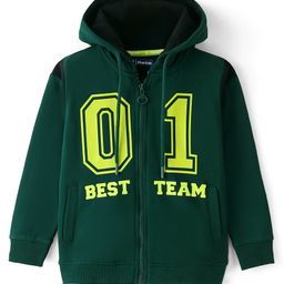 Pine Kids Cotton Knit Full Sleeves Hooded Bio Washed Basic Sweat Jacket With Text Print - Aventurine-image-7