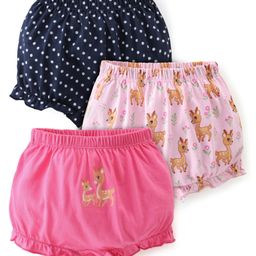 Babyhug 100% Cotton Knit Bloomer Deer Print Pack of 3 - Pink & Black-image-40