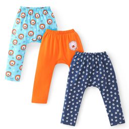 Babyhug Interlock Cotton Knit Full Length Diaper Pants Lion Print Pack of 3 - Multicolor-image-59