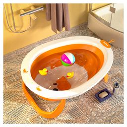 Baybee Ivola Foldable Baby Bath Tub for Kids, Mini Swimming Pool for Kids Bathtub for Baby with Anti Skid Base, Temperature Sensing Plug & Wall Mount (Orange)-picture-26
