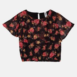 Kiddopanti Half Sleeves Floral Printed Layered Top - Navy Blue-image-75
