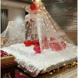 Surprise Decor 71pcs Red Heart Shape balloon with White net Party Supplies Birthday Decorations for Girls Boys, Balloons, Net Backdrop, Led light for Party Decoration (White red Heart) Size - 10ft X 5ft-14