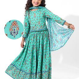 EARTHY TOUCH Woven Full Sleeves Floral Printed Choli Lehenga Set with Dupatta - Blue-image-97