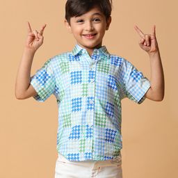 Tales & Stories Half Sleeves Abstract Printed Shirt - Blue & Green-image-35