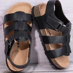 Briskers Synthetic Self Design Velcro Sandals - Black-picture-41