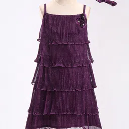 Enfance Sleeveless Floral Applique Layered Dress With Headband - Wine-picture-48