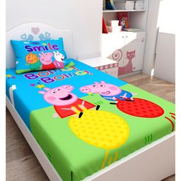 Athom Living Peppa Pig Digital Printed Cotton Kids Single Bedsheet 147x223 cm with Pillow Cover-28