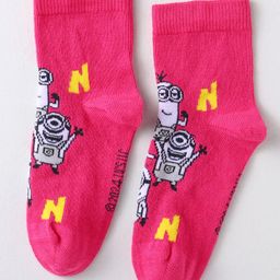 Mustang Knit Ankle Length Socks with Minions Design - Fuchsia-picture-5