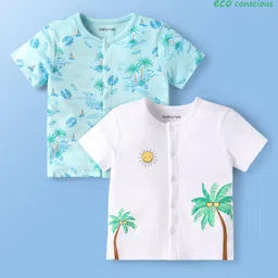 Babyoye 100% Cotton Interlock Knit Half Sleeves Jhablas With Eco Jiva Finish Tropical Theme Pack Of 2 - White & Light Blue-picture-16