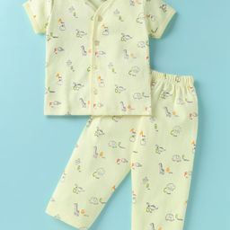 Tango Single Jersey Knit Half Sleeves Co-Ord Night Suit with Animal Print - Lemon Yellow-image-98