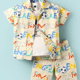 Dapper Dudes Half Sleeves Typography & Ball Printed Shirt With Tee & Coordinating Shorts Set - Lemon Yellow-image-58