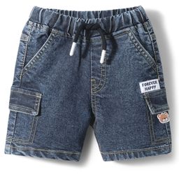 Babyhug Twill Lycra Mid Thigh Shorts With Stretch & Teddy Bear Patch - Blue-picture-29