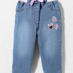 Little Kangaroos Woven Full Length Denim Jeans With Adjustable Elastic & Patch Detailing - Light Blue-image-21