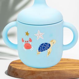 SUN & SHINE Silicone Baby Sippy Cup with Handle | Travel Sipper Water Bottle for Boy or Girl| Food Grade Mug | Spill Proof Tumbler| Kid Milk Bottles with Cap | 6 Months to 3 Years | 180 ml (Blue)-image-70