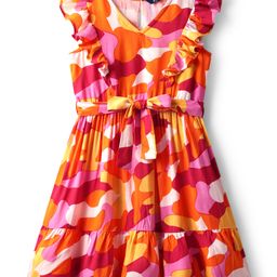 Pine Kids Rayon Woven Frill Sleeves Frock with Fabric Belt & Abstract Print - Multicolor-image-28