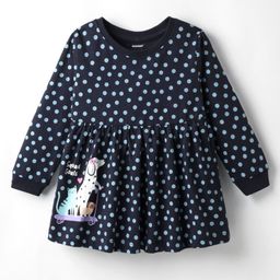 CUCUMBER Interlock Knit Full Sleeves Animals & Polka Dots Printed Frock - Navy Blue-image-47