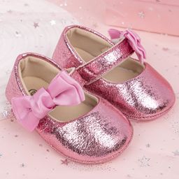 Neska Moda Bow Applique Detailed & Textured With Velcro Closure Anti Skid Booties - Pink-19