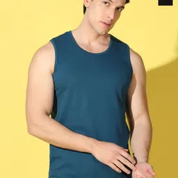 WOOSTRO Pack Of 2 Printed Super Combed Cotton Gym Vests VWS26(PLAIN PEACOCK)(98 BLACK)-image-98