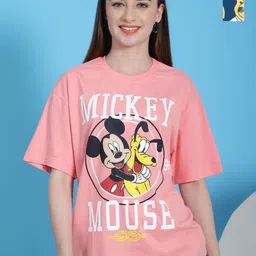 Dreambe Women Pack Of 2 Mickey Mouse Fusion Graphic Printed Cotton Oversized T-shirts-image-93