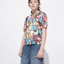Vero Moda Print Mandarin Collar Roll-Up Sleeves Boxy Top-image-40