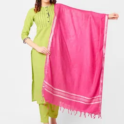Dupatta Bazaar Fuchsia & Silver-Toned Linen Dupatta image 1