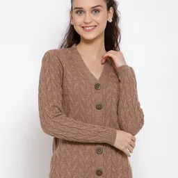 Kalt Women Brown Cable Knit Cardigan-image-16