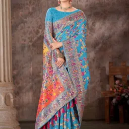 Silk Land Blue Embroidered Saree With Unstitched Blouse-image-78
