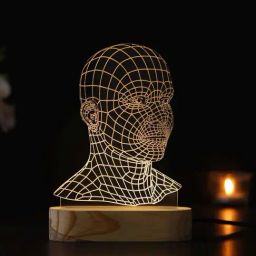 eCraftIndia Gold Acrylic Ai Digital Human Face Design Table Lamp With Rechargeable Battery-image-8