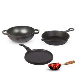 The Indus Valley Black Cast Iron Deep Frying Kadhai With Flat Handle (3.7 L)-19