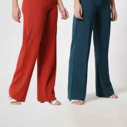 Kotty Rust & Teal Straight Fit High Rise Trousers (Pack Of 2)-image-76