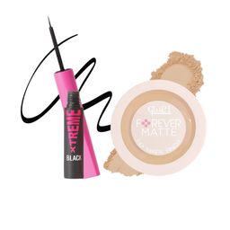 GLAM21 Set Of 2 Forever Matte Compact Powder - 9g Natural 04 & Xtreme Eyeliner - Black-5