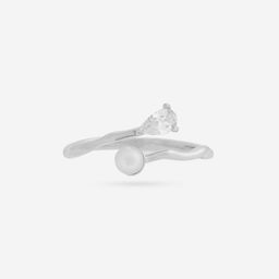 Kushal's Fashion Jewellery Rhodium-Plated Zircon & Pearl Studded Finger Ring-image-47