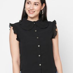 MISH Black Peter Pan Collar Ruffles Georgette Shirt Style Top-picture-39