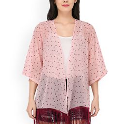 PURYS Pink Printed Open Front Shrug-6